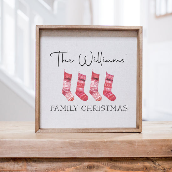 Whitewash Personalized Family Christmas Sign | Personalized Christmas Stockings | Housewarming Gift | Hostess Gift | Vintage Christmas Decor