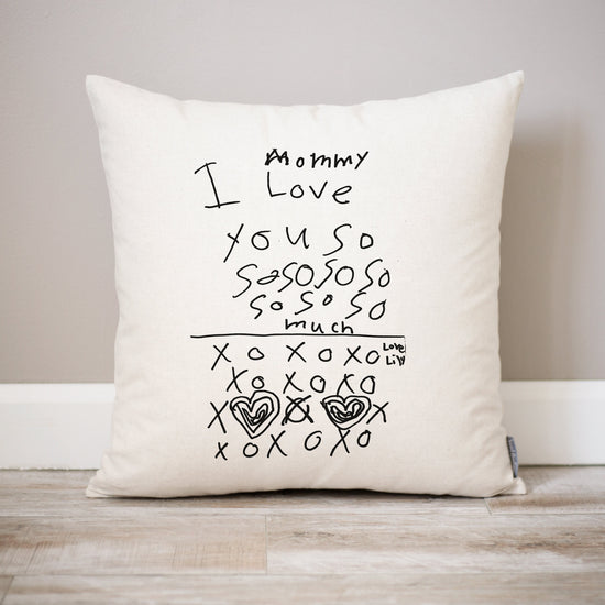 Actual Handwriting Farmhouse Pillow Cover | Linen Pillow Cover with Kids Handwriting or Drawing | Unique Mothers Day Gift for Mom from Kids