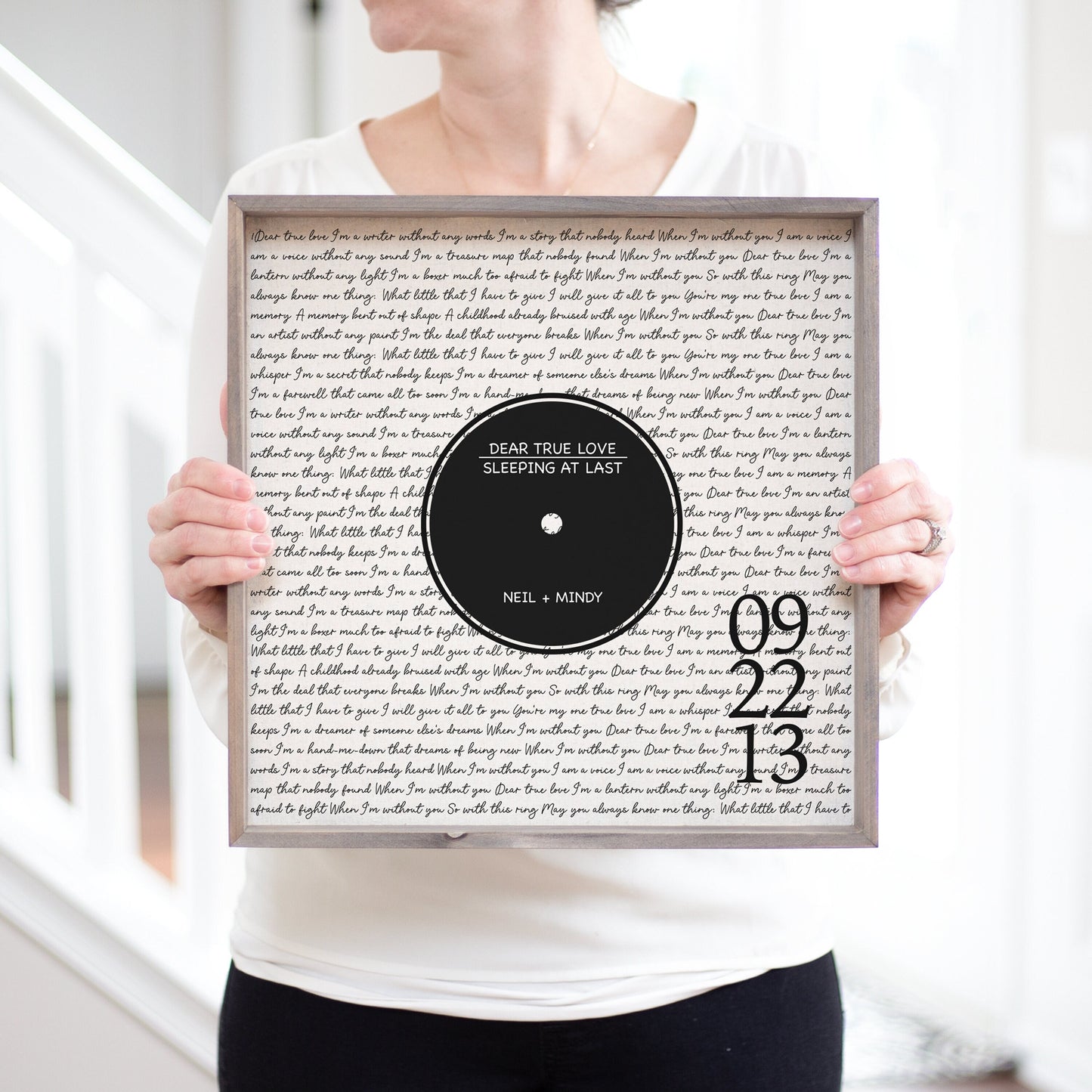 Load image into Gallery viewer, Custom Vinyl Lyrics Sign | Wedding Song Lyric Art | Unique Wedding Gift | Newlywed Present Housewarming Present | Music Art Anniversary Gift
