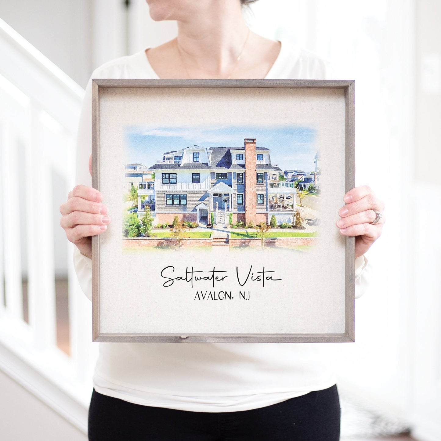 Custom Watercolor Beach House Portrait | Watercolor Painting Personalized Housewarming First Home Gift | Beach House Gift Home Portrait