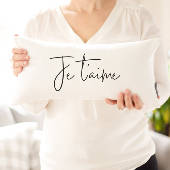 Load image into Gallery viewer, Je t&amp;#39;aime | I Love You in French Pillow | Valentine&amp;#39;s Day Gift | Dorm Decor | Gifts For Her | Gifts For Him | Valentines Day Pillow Decor
