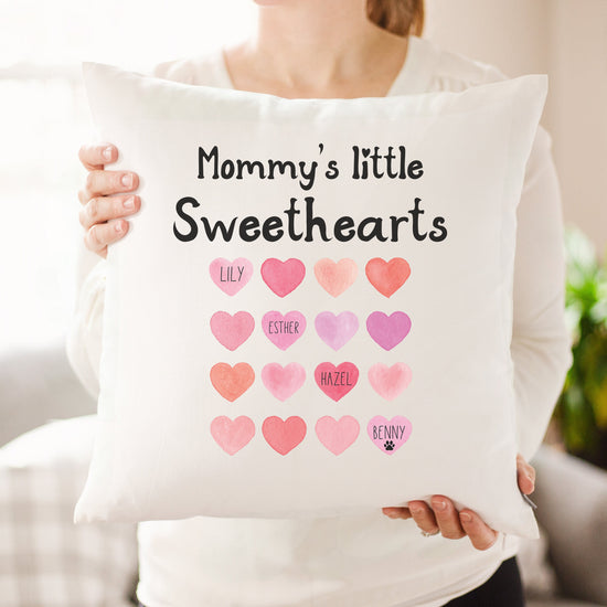 Load image into Gallery viewer, Personalized Mommy&amp;#39;s Little Sweethearts Pillow | Custom Family Valentine&amp;#39;s Day Decor | Mother&amp;#39;s Day Gift | Gift for Grandma | Gift for Mom
