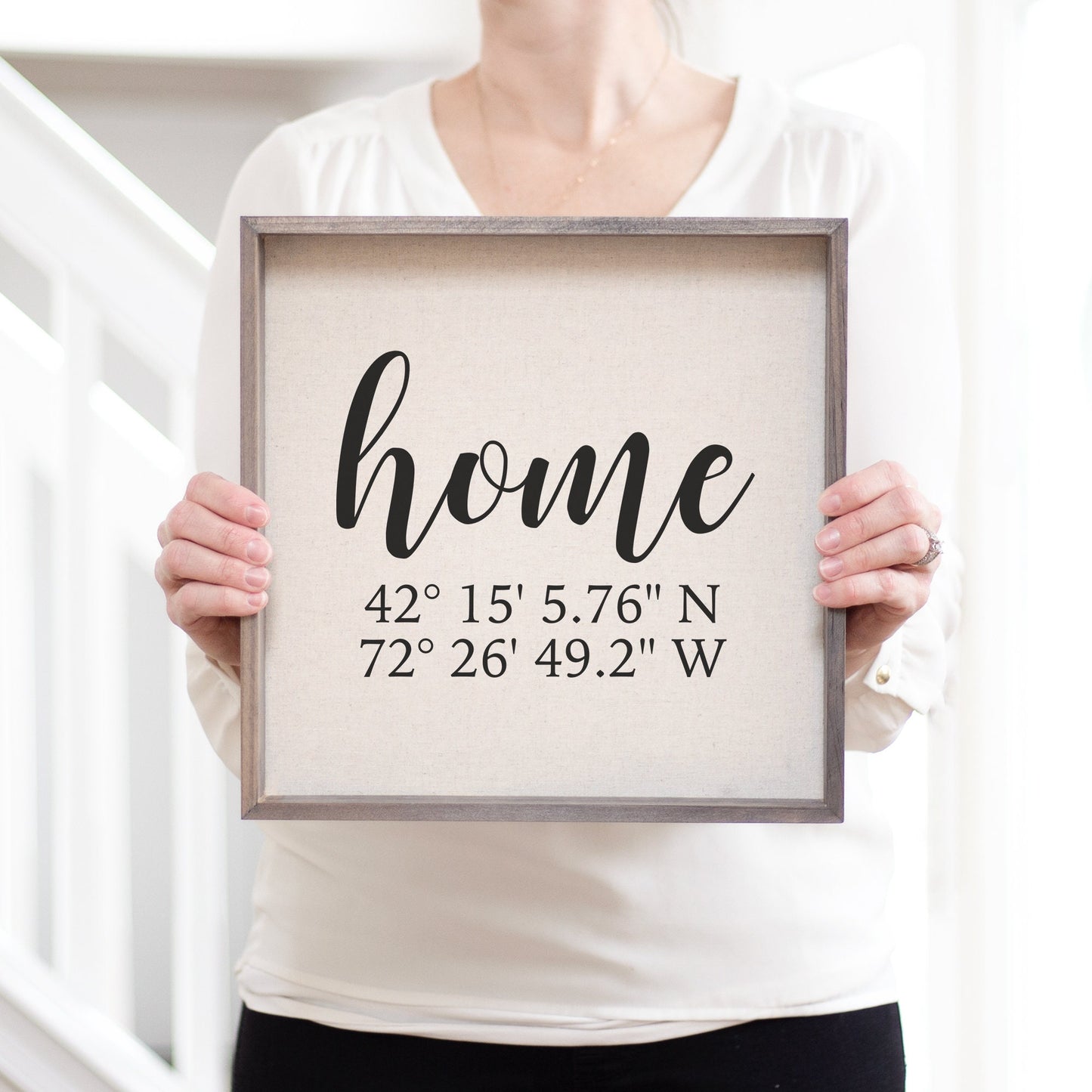 Home Latitude and Longitude Framed Linen Print | Personalized Wedding Gift | GPS Coordinates | HostessGift | Housewarming Gift for Couple