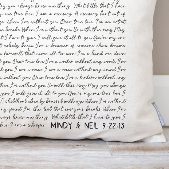 Personalized Song Lyric Pillow | 2nd Anniversary Cotton Gift | Wedding Song Gift for Her | Song Lyric Gifts | Gift for Bride  | Home Gifts