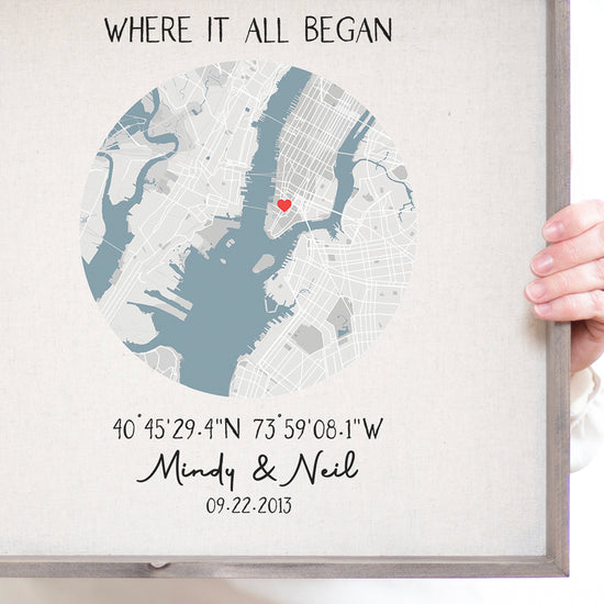 Where It All Began | Where We Met Map Anniversary Gift | Heart Map Our Story First Date Gift | The Night We Met Our First Date Memory Heart