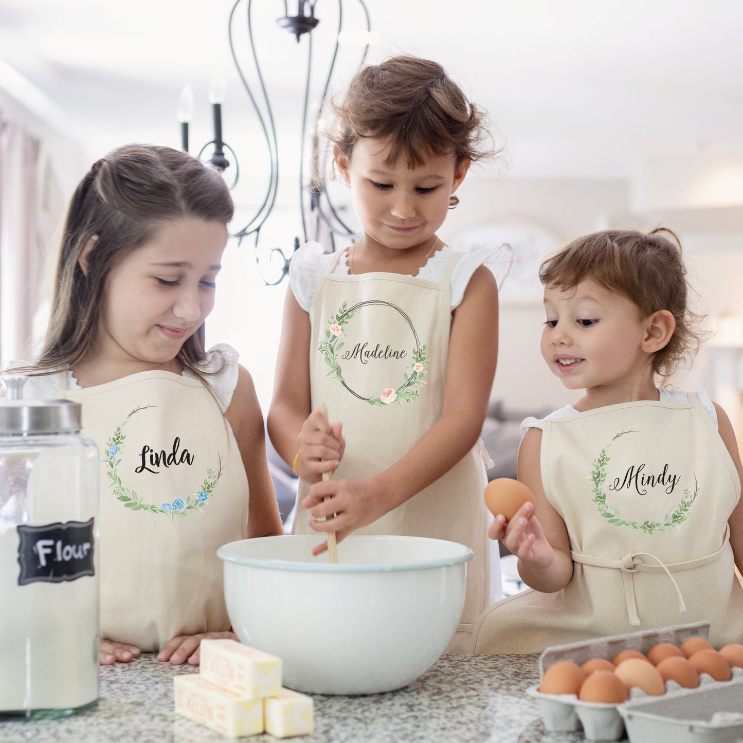 Kids Floral Wreath Apron | Youth Kids Floral Apron | Full Kids Floral Apron | Kid Craft Apron | Kid Apron | Personalized Name Apron for Kids