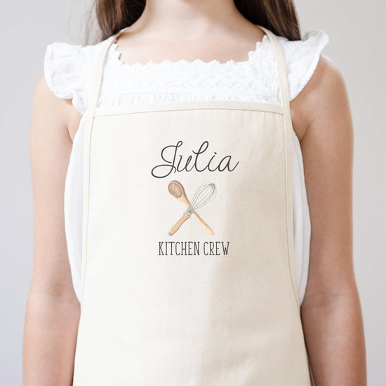 Load image into Gallery viewer, Kitchen Crew Kid&amp;#39;s Apron | Cousins Apron Gift Idea | Sisters Gift Idea | Holiday Baking Gift Idea | Personalized Kid&amp;#39;s Kitchen Apron
