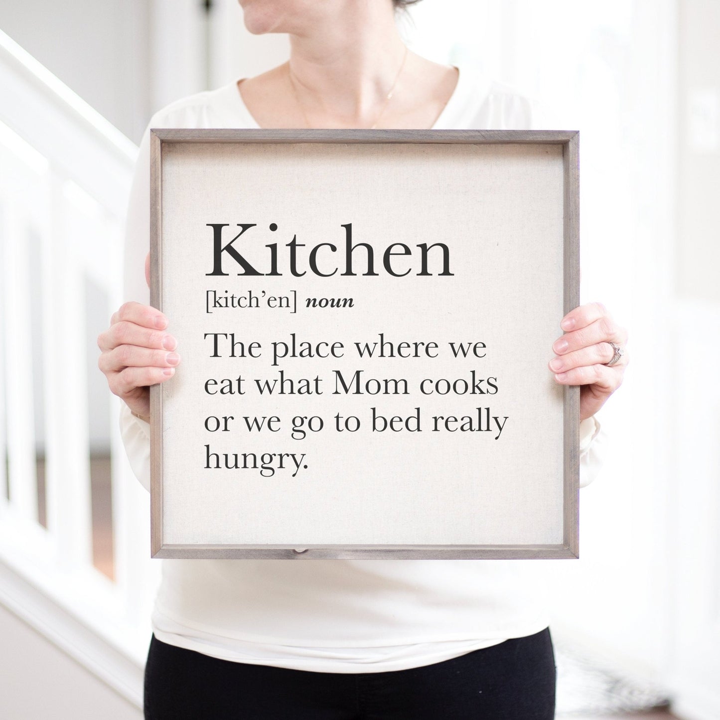Load image into Gallery viewer, Kitchen Definition Wood Sign | Eat What Mom Cooks Or Go To Bed Hungry Kitchen Sign | Farmhouse Family Kitchen Sign | Rustic Kitchen Sign
