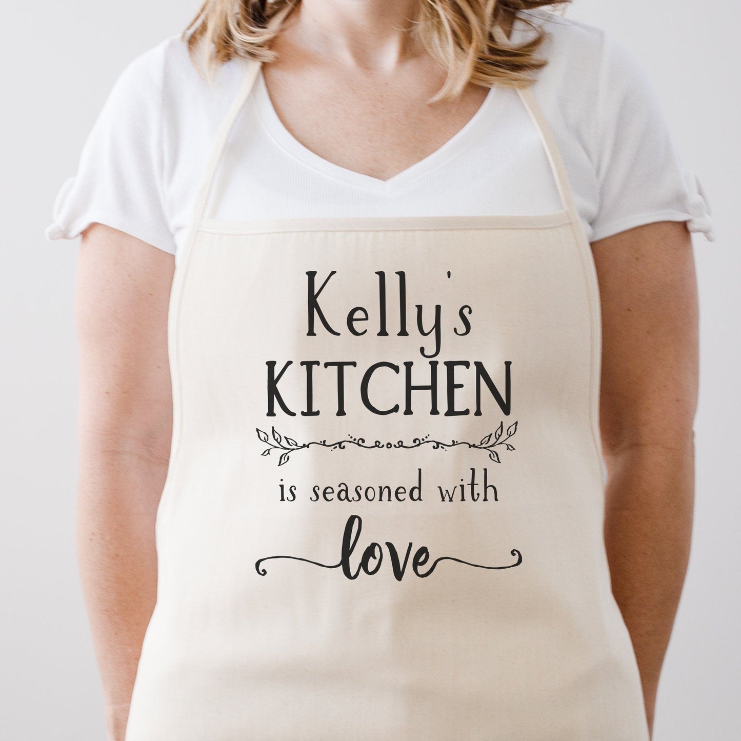 Kitchen Seasoned With Love Personalized Kitchen Apron | Housewarming Gift Idea | Gift For Mom | Sister's Day| Vintage Farmhouse Cotton Apron