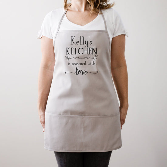Kitchen Seasoned With Love Personalized Kitchen Apron | Housewarming Gift Idea | Gift For Mom | Sister's Day| Vintage Farmhouse Cotton Apron