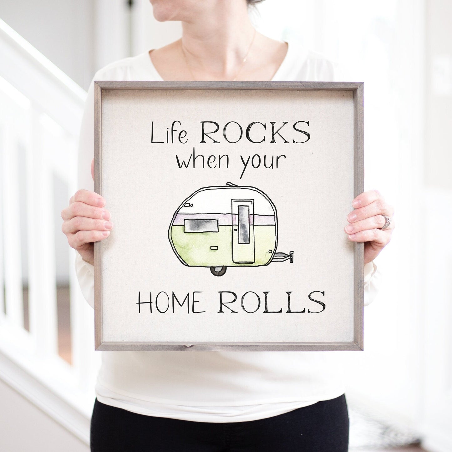 Life Rocks When Your Home Rolls Camper Sign | RV Gift Ideas | Camping Gift Personalized Fifth Wheel Camper Sign RV Decor | Campsite Decor
