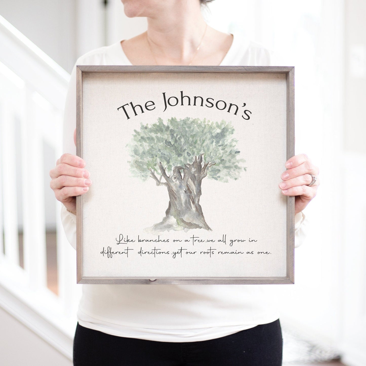 Load image into Gallery viewer, Like Branches On A Tree Our Roots Remain One Family Name Sign | Personalized Family Tree Gift | Gift For Grandparents | Family Name Tree
