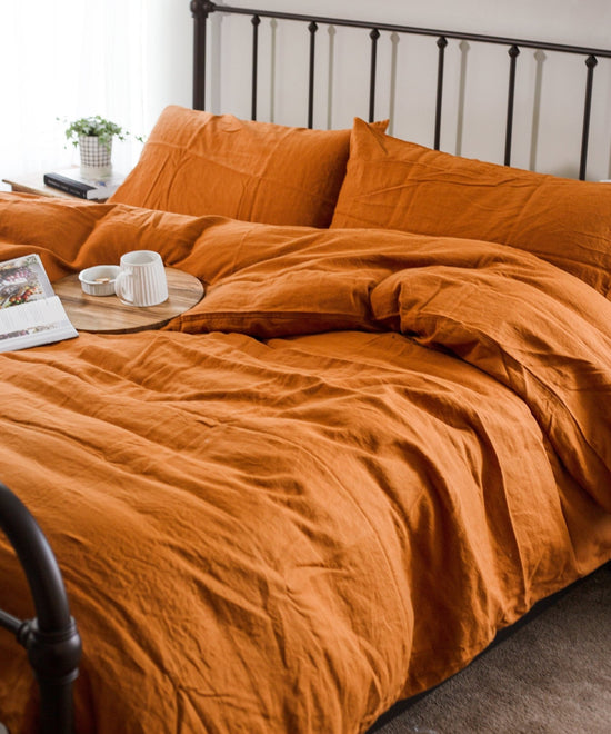 Linen Bedding Duvet in Rust Color | Natural Rust King Queen Soft Linen Duvet Cover | Farmhouse Bedding Home Bedroom Decor Linen Duvet Cover