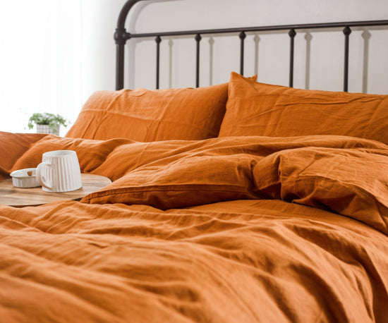Linen Bedding Duvet in Rust Color | Natural Rust King Queen Soft Linen Duvet Cover | Farmhouse Bedding Home Bedroom Decor Linen Duvet Cover