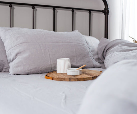 Linen Bedding Sheets Set in Light Grey Color | Natural King Queen Soft Linen Bedding Sheets | Farmhouse Bedding Home Bedroom Decor Linen Set
