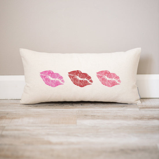 Load image into Gallery viewer, Lips Kisses Dorm Decor Pillow | Custom Lips Monogrammed Pillow Gift | Rustic Home Decor | Home Decor Farmhouse Dorm Decor | Lips Kisses Gift
