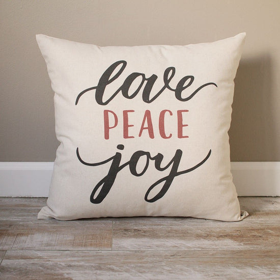 Load image into Gallery viewer, Love Peace Joy Pillow | Christmas Pillow | Holiday Pillow | Christmas Gift | Rustic Home Decor | Holiday Decor | Christmas Decor
