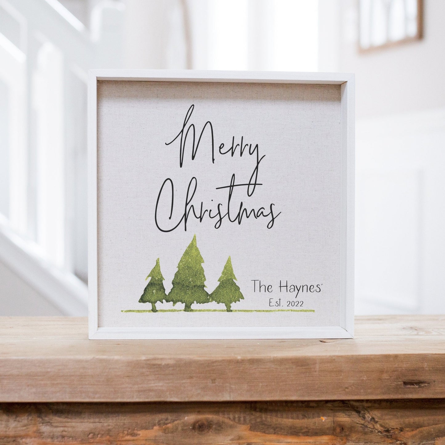 Merry Christmas Personalized Family Name Sign | Gift For Couple's First Christmas | Rustic Christmas Decor | Family's First Christmas Tree