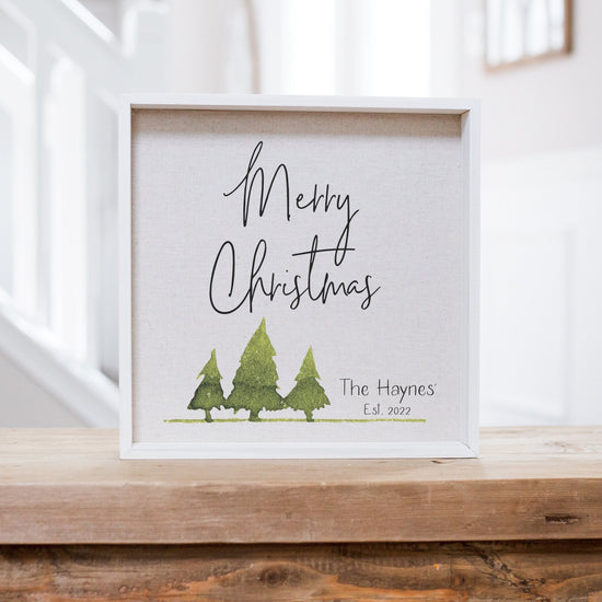 Load image into Gallery viewer, Merry Christmas Personalized Family Name Sign | Gift For Couple&amp;#39;s First Christmas | Rustic Christmas Decor | Family&amp;#39;s First Christmas Tree
