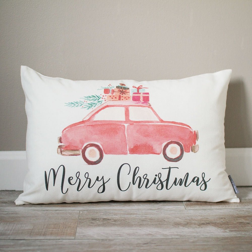 Load image into Gallery viewer, Merry Christmas Pillow | Christmas Red Car Pillow | Holiday Pillow | Christmas Gift | Rustic Decor | Holiday Decor | Christmas Decor
