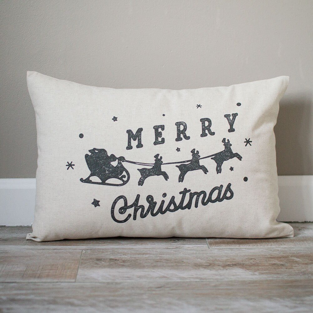 Load image into Gallery viewer, Merry Christmas Pillow | Santa Pillow | Reindeer Pillow | Holiday Gift | Christmas Gift | Rustic Decor | Holiday Decor | Christmas Decor
