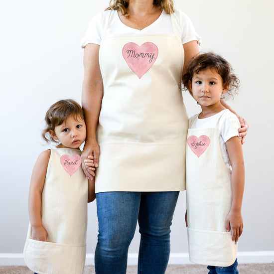 Mommy & Me Pink Heart Apron Set | Mommy Daughter Mother's Day Gift Apron Set | Mommy and Me Kitchen Apron | Personalized Youth Name Apron