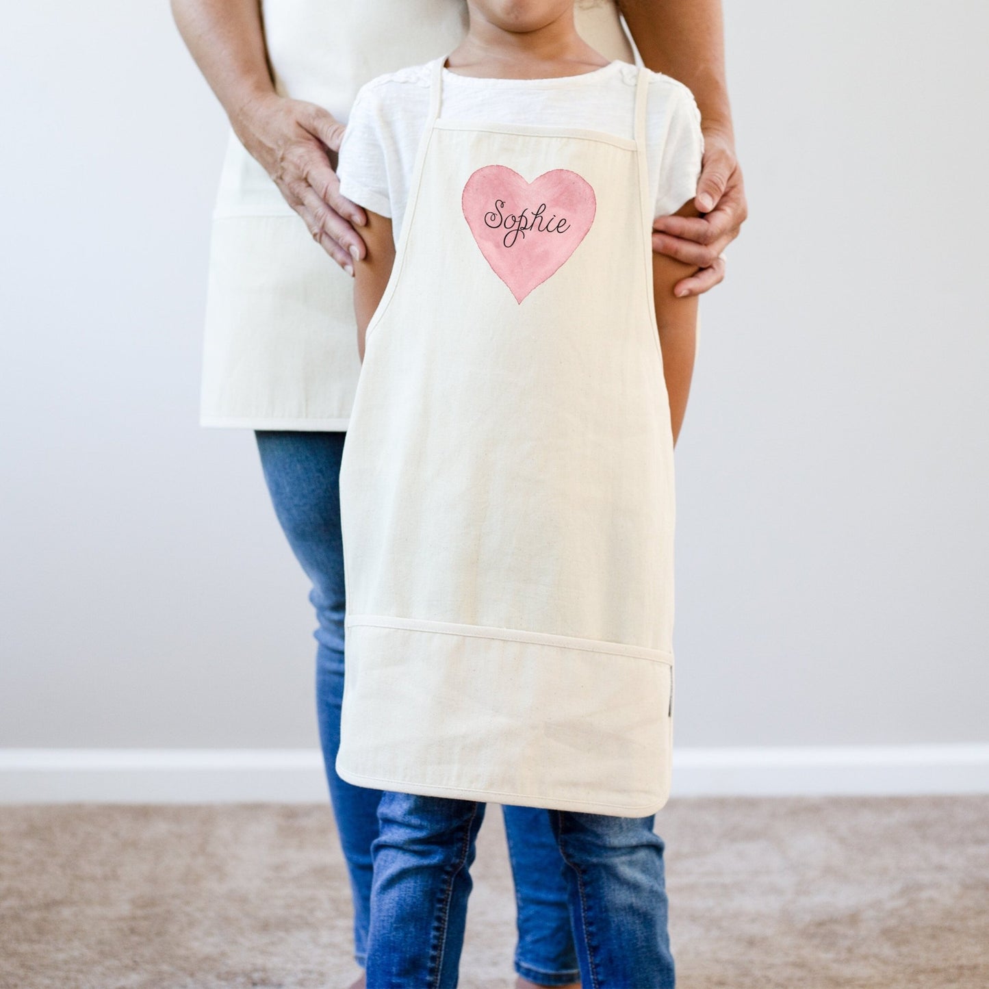 Mommy & Me Pink Heart Apron Set | Mommy Daughter Mother's Day Gift Apron Set | Mommy and Me Kitchen Apron | Personalized Youth Name Apron