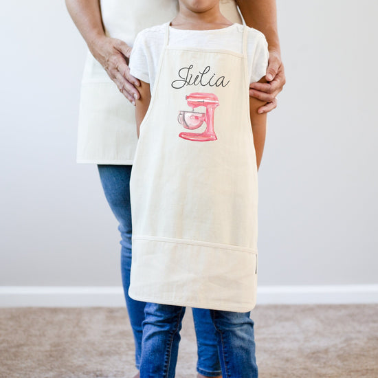 Mommy & Me Pink Mixer Apron Set | Mommy Me Mother's Day Gift Apron Set |Youth Kids Apron |  Mommy Me Kitchen Apron | Personalized Name Apron