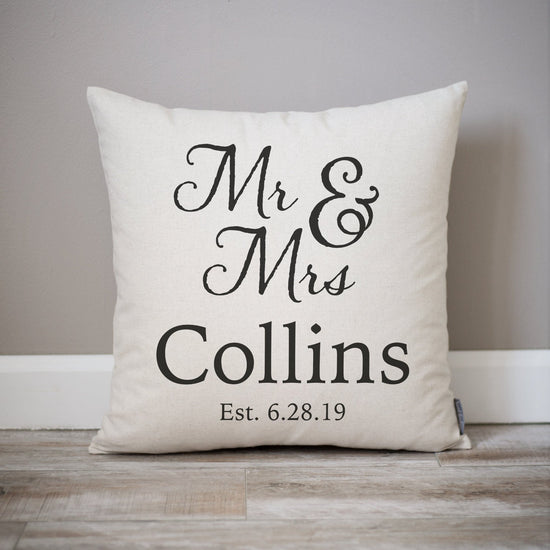 Load image into Gallery viewer, Mr and Mrs Pillow | Custom Monogrammed Pillow | Pillows with Mr and Mrs Last Name &amp;amp; Established Date | Wedding Gift | Wife Gift
