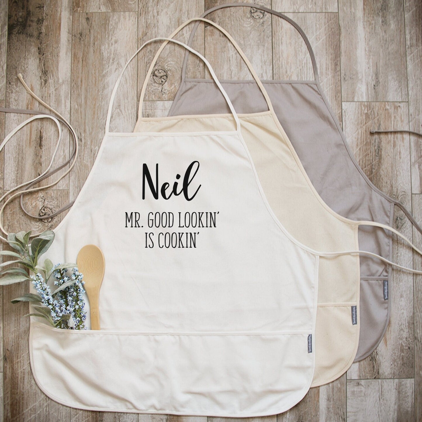 Load image into Gallery viewer, Mr. Good Lookin is Cookin | Grilling Apron | Funny Kitchen Apron for Dad | Fathers Day Apron Gift | BBQ Grill Gift for Dad | Personalized
