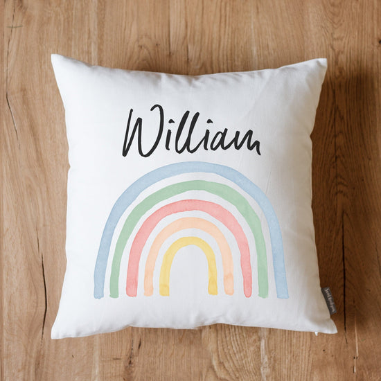 Load image into Gallery viewer, Name with Rainbow Pillow Personalized Name Pillow | Rainbow Deco | Nursery Decor Pillow with Custom Name and Rainbow | Home Decor

