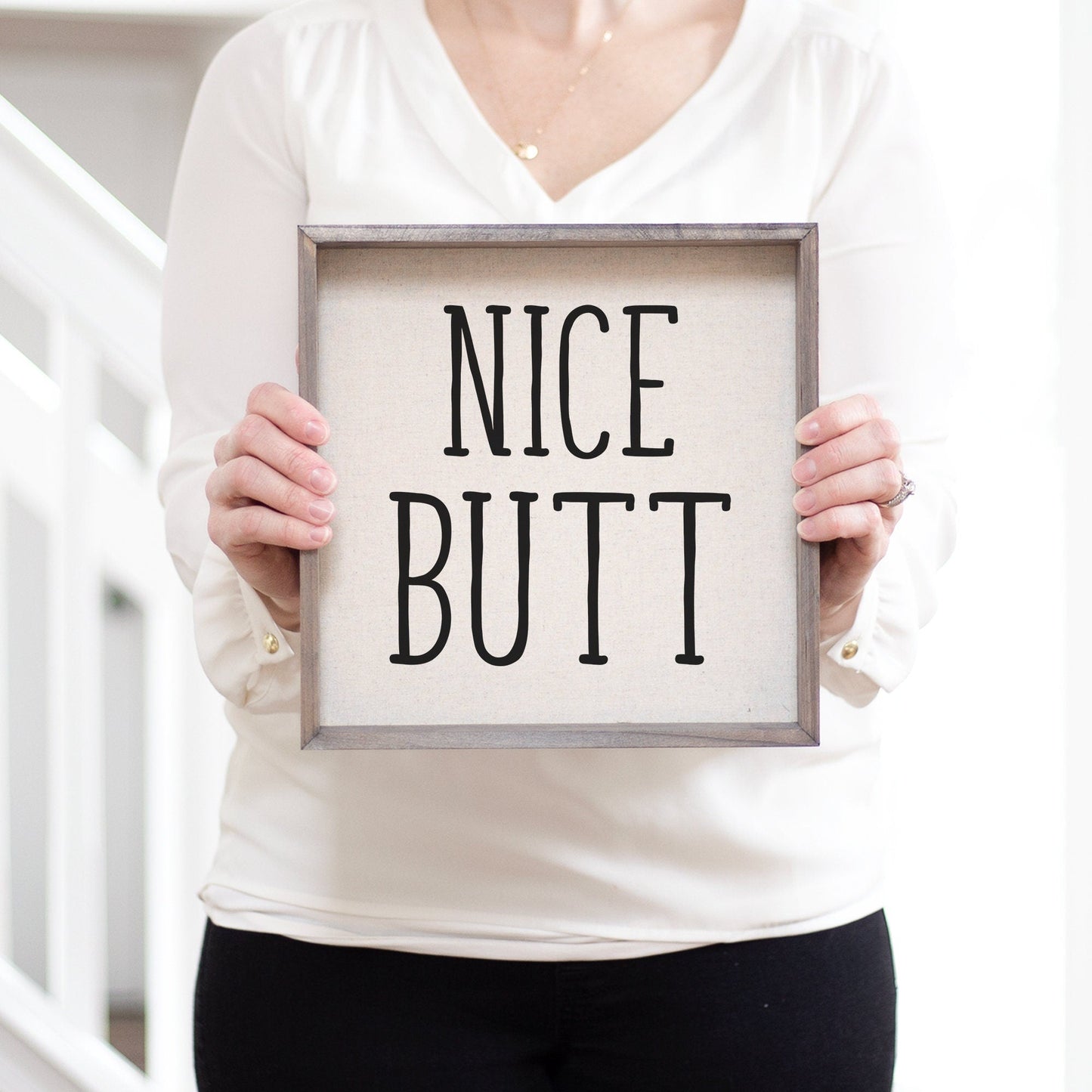 Load image into Gallery viewer, Nice Butt Bathroom Sign Bathroom Humor | Bathroom Sign Nice Butt | Bathroom Farmhouse Decor Farmhouse Sign | Funny Bathroom Shelf Decor
