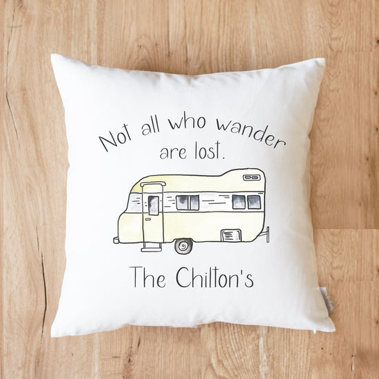 Load image into Gallery viewer, Not All Who Wander Are Lost Camper Pillow | Customizable Camper Decor | Fifth Wheel RV Decor | Camper Van Trailer Decor | Campsite Pillow
