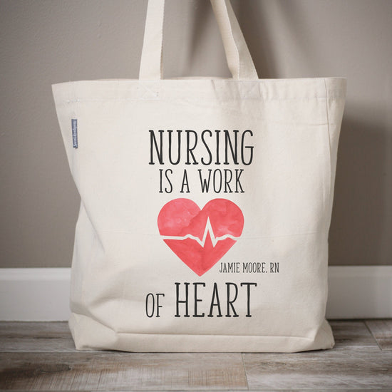 Nursing Is A Work Of Heart Nurse Tote Bag | RN Tote | Personalized Tote Bag | Nurse Gift RN Grad | Gift for Nursing Student | Nursing Gift