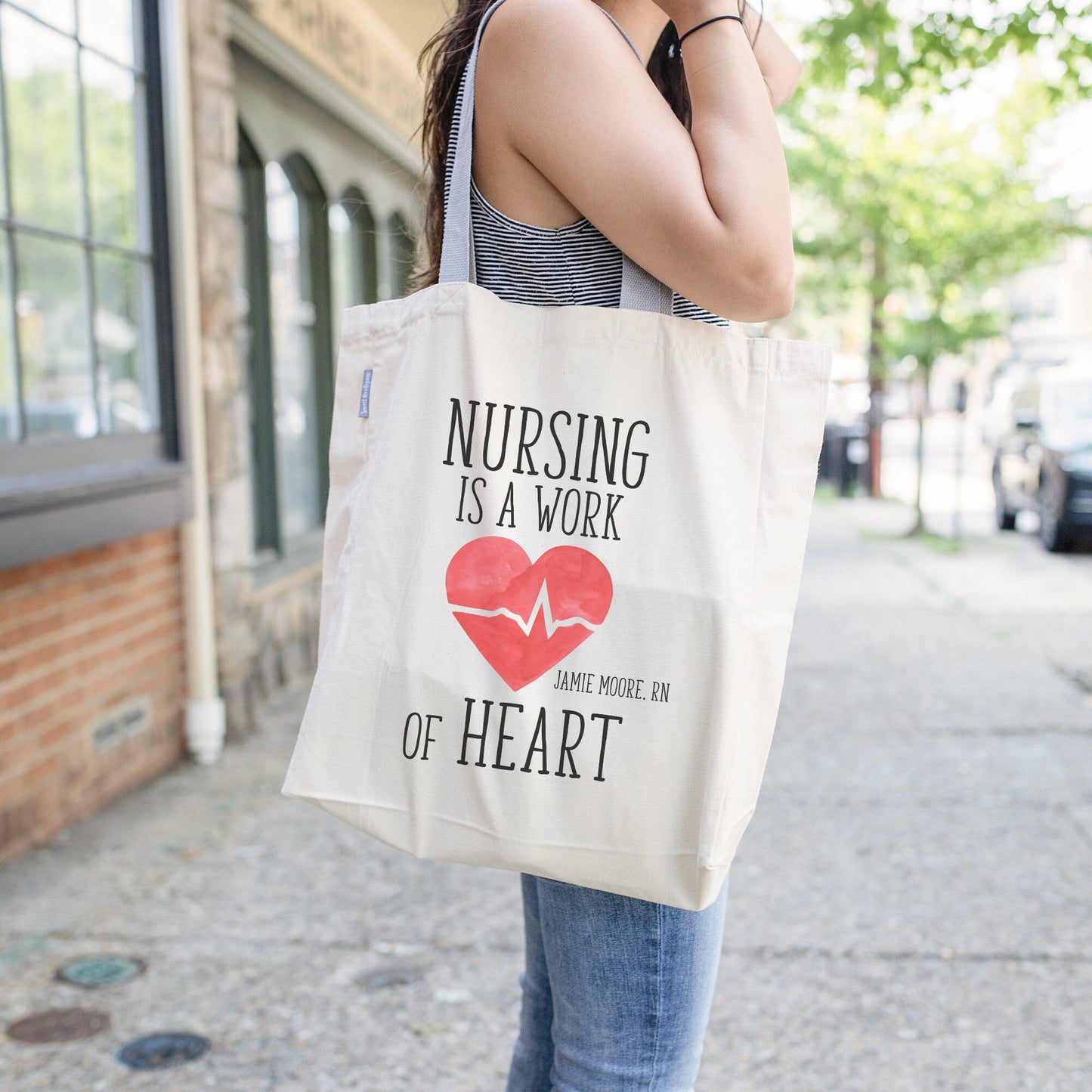 Nursing Is A Work Of Heart Nurse Tote Bag | RN Tote | Personalized Tote Bag | Nurse Gift RN Grad | Gift for Nursing Student | Nursing Gift