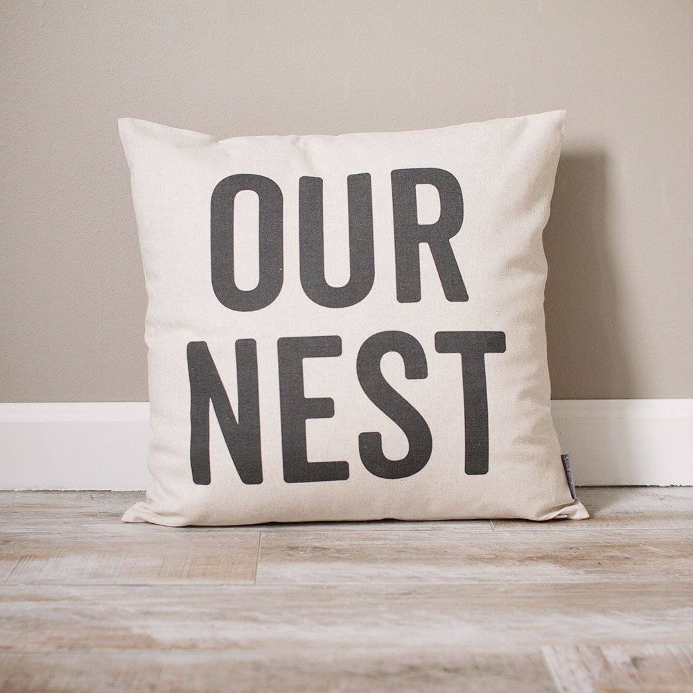 Load image into Gallery viewer, Our Nest Pillow | Rustic Decor | Home Decor | Rustic Decor Ideas | Handmade Pillow | Personalized Pillow | Housewarming Gift
