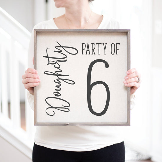 Load image into Gallery viewer, Party of 6 Sign | Party of Family Sign | Pregnancy Announcement | Family Number Sign | Personalized Housewarming Gift | Gallery Wall Decor

