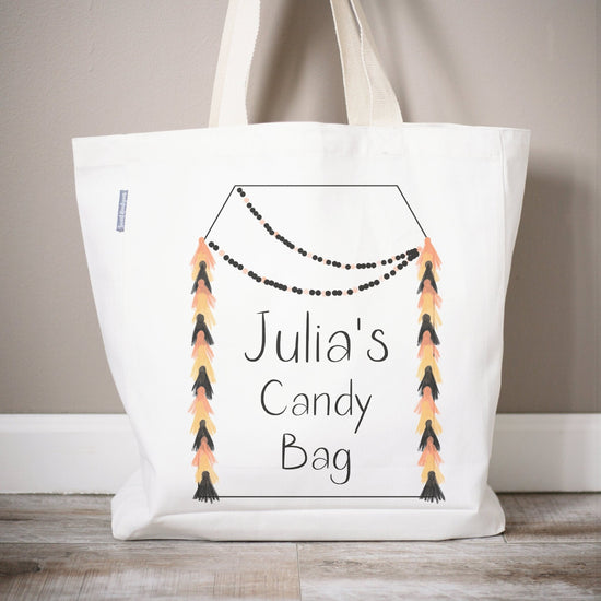 Load image into Gallery viewer, Personalized Bohemian Tassels Halloween Candy Bag Gift | Trick or Treat Candy Bag | Halloween Party Bag | First Halloween Trick or Treating
