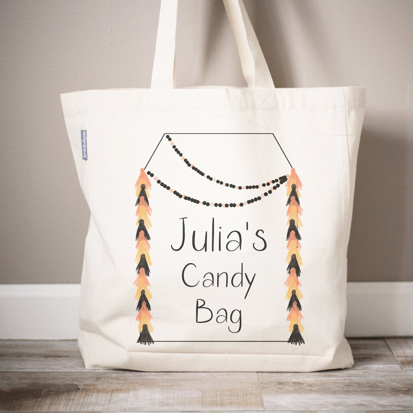 Load image into Gallery viewer, Personalized Bohemian Tassels Halloween Candy Bag Gift | Trick or Treat Candy Bag | Halloween Party Bag | First Halloween Trick or Treating
