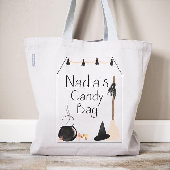 Load image into Gallery viewer, Personalized Boho Witch Halloween Candy Bag Gift | Trick or Treat Candy Bag | Halloween Party Bag | First Halloween Trick or Treating
