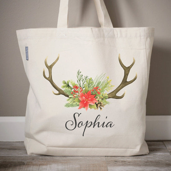 Load image into Gallery viewer, Personalized Dear Antler Christmas Tote Bags | Stocking Stuffer | Eco Friendly Tote Bags | Eco Friendly Market Bags | Custom Christmas Tote
