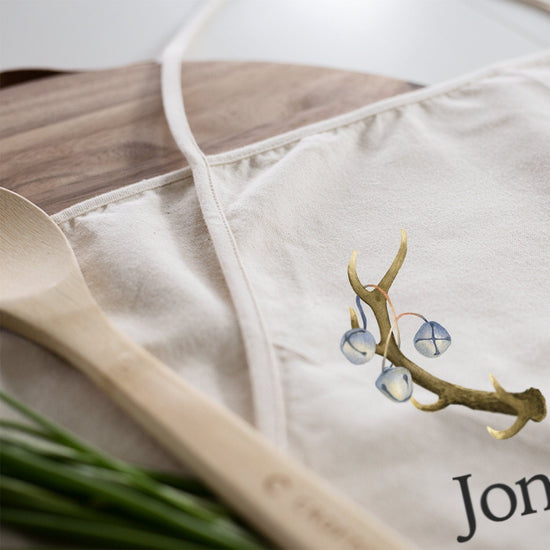 Personalized Deer Antlers Christmas Apron | Custom Apron | Full Kitchen Apron | Custom Apron |  Cotton Canvas Full Apron | Antler Apron