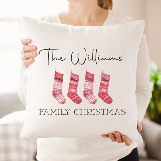 Load image into Gallery viewer, Personalized Family Christmas Stockings Pillow | Family Custom Stockings | Gift For Mom and Dad | Christmas Decor or Gift | Rustic Decor
