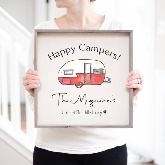 Personalized Happy Campers Sign | Fifth Wheel Custom Camper Sign | Wood Campsite Sign RV Decor | RV Signs Last Name 5th Wheel Trailer Decor