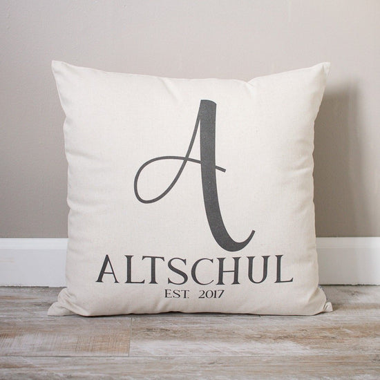 Load image into Gallery viewer, Personalized Last Name Monogram Pillow |  Engagement Gift | Initial with Last Name &amp;amp; Established Date | Wedding Gift Pillow | Couples Gift
