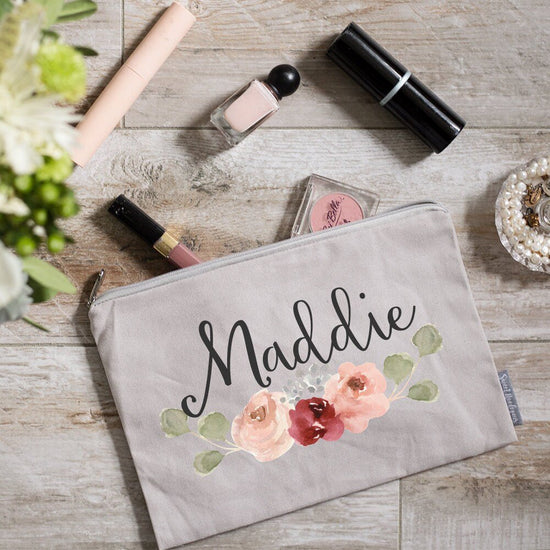 Load image into Gallery viewer, Personalized Makeup Bag | Cosmetic and Toiletry Bag | Makeup Bag | Bags and Purses | Personalized Name Monogram | Custom Name Gift | Floral

