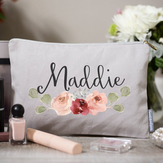 Load image into Gallery viewer, Personalized Makeup Bag | Cosmetic and Toiletry Bag | Makeup Bag | Bags and Purses | Personalized Name Monogram | Custom Name Gift | Floral
