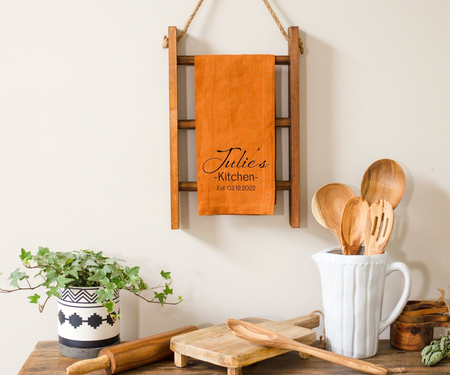 Load image into Gallery viewer, Personalized Name and Established Date Linen Tea Towel | Personalized Bridal Shower Gift | Housewarming Gift Idea | Custom Wedding Gift Idea
