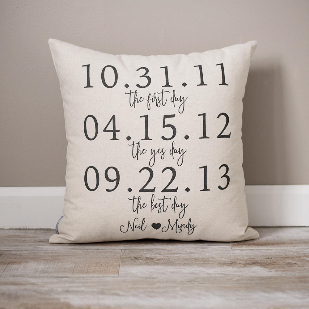 Load image into Gallery viewer, Personalized Wedding Gift | Gift for Couple | Newlywed Gift | Custom Date Gift | Gift for Bride and Groom | Rustic Home Decor | Throw Pillow
