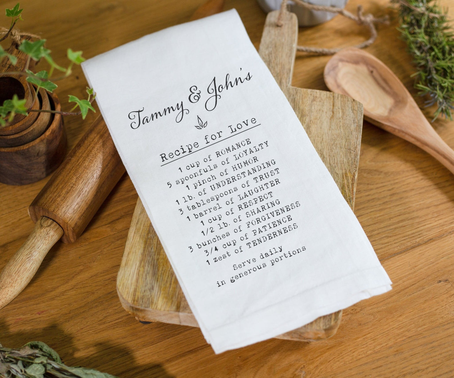 Recipe For Love Personalized Linen Tea Towel | Wedding Gift Idea | Personalized Bridal Shower Gift | Housewarming Gift Idea